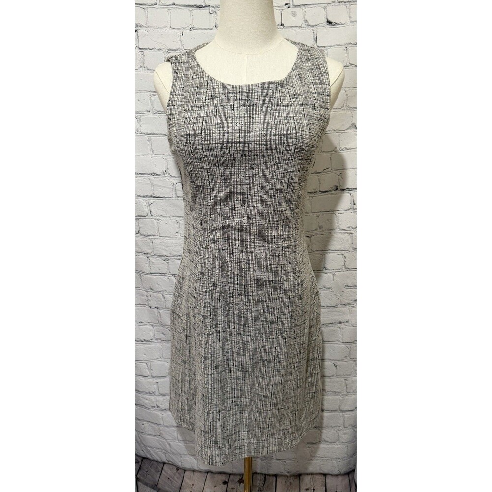 Paraphrase Sleeveless Gray & Black Cotton Blend Dress, Pockets, Size 4